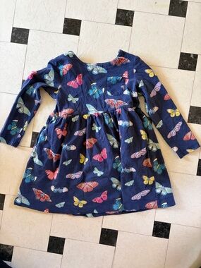 Boden Navy Long-Sleeve Dress with Colorful Butterfly Print